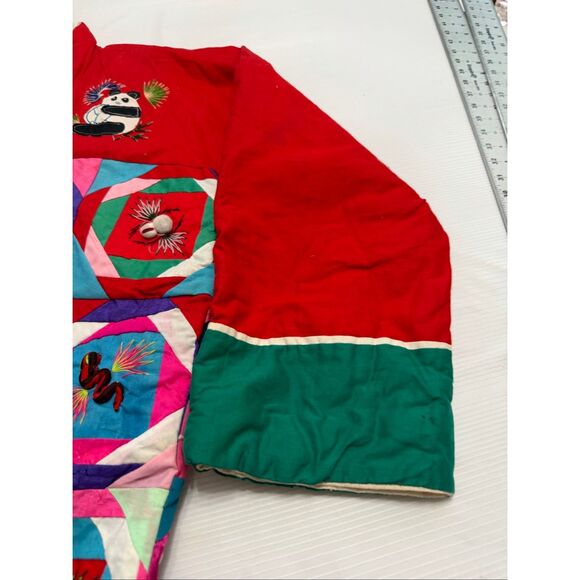 Handmade Chinese Good Luck Blessings Red Quilted Coat Jacket One Size Fits Rare